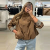 Casual Patchwork Women Coat Elegant Long Sleeve Stand Collar Pleated Female Outwear Autumn Winter Lady Streetwear