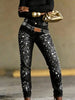 Women Denim Pant High Waist Skinny Stretchy European Casual Daily Elegant Rhinestone Autumn