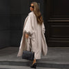 Women's Autumn Long Trench Coat Stand Collar Button Batwing Sleeves Side Slit Oversized Jacket Chic High Street Windproof Outfit