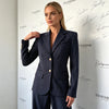 Pinstripe Women's Blazer Coats Back Cut Out Tie Long Sleeve Jackets for Woman Lapel Collar Navy Striped Suit Jacket Office Chic