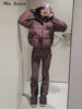 Striped Ski Suit Women's Hooded Full Sleeves Zippers Warm Coats High Waist Pants Winter Winter Lady Tracksuit