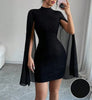 European and American Women's Round Neck Pit Bar Pearl Chiffon Cloak Wrapped Hip Dress for Women