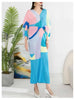 Pleated Dress For Women V-neck Batwing Sleeves Spliced Contrast Color Dresses Female Clothing 2YA2012
