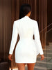 Stylish White Women Blazer Dress V Neck Long Sleeves Oversized 3D Flower Office Business Events Cocktail Party Formal Occasions