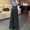 Korean Royal Sister Style Gray Suit Pants Women's High Waist Drape Strap Design Wide Leg Trousers