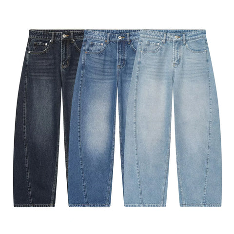 European and American style winter women's clothing mid waist balloon version sickle bending knife jeans