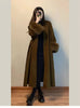 Women Autumn Winter Woolen Coat French Style Fur Sleeves Mid-Length Woolen Coat Women Long Coat Loose Outwear