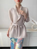 Black Tie Cardigan Design Women's Pleated Jacket Stemperament Casual Niche Three Quarter Top 2DB3365