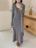 Vintage Knitted Midi Dress Y2K Autumn Slim with Scarf Long Sleeve Dress Female Korean Streetwear Chic All Match Female Vestidos
