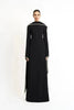High Neck Cape Sleeve Slim-Fit Maxi Dress Pearl Trim Solid Color Floor Length Modest Abaya Style Formal Occasion Women