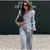 Elegant Button Jacket Pants Suit Women Solid Loose Full Sleeve Lapel Jackets Straight High Waist Trousers Suit