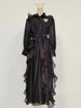 Solid Spliced Ruffles Folds Dresses for Women O Neck Long Sleeves High Waist Patchwork Lace Up Dress Female