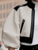 Women's PU Leather Stand Collar Y2K Jackets Puff Sleeves Patchwork Zipper Cropped Short Outerwears