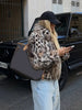 Lady Leopard Print Lapel Fur Coat Women Elegant Single Breasted Loose Jacket Daily Commuting Office Outerwear