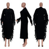 Women Long Sleeve Tassel Bodycon Midi Knit Straight Maxi Dress Autumn Winter O-neck Sweater Vestidos Dresses
