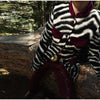 Zebra Striped Faux Fur Jacket Women Stand Collar Burgundy Velvet Patch Pocket Single Breasted Coat Autumn Street Jackets