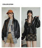 Women's Retro Black Leather Jacket Short Motorcycle Style Jackets with Metal Buttons Versatile Autumn and Spring Outerwear