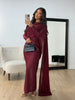 Burgundy Abaya Women Satin Modest Evening Dress Simple Cocktail Gown With Side Cape Elegant Arabic Long Sleeves Robe