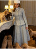 Women's Elegant Woolen Coat Dress Suit Chic Lapel Tweed Long Sleeve Slim Fit Office Set Autumn Winter Party Club Outfit