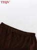 Loose Brown Satin Women's Two Pieces Set Elegant Long Sleeve Shirt With High Waist Wide Pants Set FemalaCla