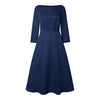 Elegant Satin Black Party Midi Dresses Women's Boatneck 3/4 Sleeve Fit and Flare A-Line Dress Wedding Guest Woman Clothes