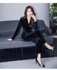 Temperamnet Velvet Jumpsuit For Women Elegant V-neck Long Sleeve Slim Wide-Leg Pants with Brooch