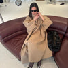 Chic Stand Collar Long Woolen Coats Women Loose Puff Sleeve Single Breasted Solid Warm Overcoat Autumn Winter Lady Outwear