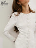 Elegant White O-Neck Womens Dresses Wrist Sleeve Single Breasted Dresses Casual High Waisted Ankle-Length Dress
