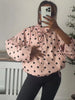 Pink Polka Dot Jacket For Women Casual Stand Collar Long Sleeve Button Loose Coat Lady Spring Chic Street Outerwear