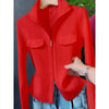 Zipper Short Knitted Cardigan Sweater Women's Spring Autumn Korean Versatile Coat Top Turn-Down Sweater Solid