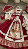 Christmas Lolita Dress Kawaii Women Year Sweet Lace Ruffle Patchwork Puff Long Sleeve Red Princess Plaid