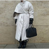 Detachable Triangle Shawl Long Puffer Coat Stand Collar Waist Tie Belt Button Solid Loose Women Coats Winter Commute Outfit