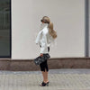 Beige Croc Leather Cropped Jacket Y2k Stand Collar Long Sleeve Wide Cuff Oversize Coat Autumn Street Daily Casual Outerwear