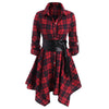 Women's Autumn Winter Irregular Red Lapel Button Up Long Sleeves Shirt Dress Belt Decoration Casual Birthday Party Costume Dress