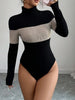 Women's High-Neck Patchwork Long Sleeve Fitted Bodycon Colorblock Fall/Winter Base Layer Skirt Dress