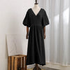 Causal 100% Cotton Women's Dress Vintage Crepe Gauze V-Neck Puff Sleeve Bandage Lace Up Elegant White Dresses Long Maxi Robe