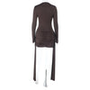 Knitted Turtleneck Ribbons Ruched Women Dress Brown Long Sleeve High Waist Dress Autumn Slim Elegant Party Club Dress