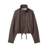 Women Elegant Polka Dot Pink Jacket Single Breasted High Collar Drawstring Coat Spring Lady Street Outwear