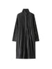 Black Pleated Stand Collar Longline Coat, Lightweight Wrinkle-Resistant Women's Casual Daily Office Commute Travel Outerwear