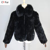 Lady 100% Natural Rex Rabbit Fur Coat Women Winter Thick Warm Real Rex Rabbit Fur Jacket With Quality Fox Fur Collar