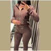 Zipper Plush Jacket Long Pants Lady Set Solid Color Lapel Jackets High Waist Slim Bell-Bottom Trousers Casual Women's Sets