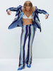 High Street Designer Runway Suit Set Women's Colorful Striped Blazer Jacket Flare Pants Set 2pcs
