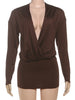 Elegant Deep V-Neck Dress Women Autumn Basic Full Sleeve Stretch Midnight Street Clubwear Party Activity Mini Bodycon