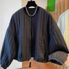 Korean O-neck Short Cotton Jacket for Women Simple Striped Loose Women's Coats Thicked Warm Zipper Top Chaqueta Mujer Parkas