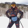 Printed Hooded Puffer Coat Suspender Ski Pants Zip‑Up Slim Fit Winter Women Snow Outfit Warm Lady Two‑Piece Ski Set