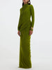 Elegant Vintage Spliced Ribbon Dresses for Women Turtleneck Long Sleeve Irregular Folds Evening Maxi Dress Female
