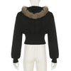 Autumn Winter Faux Fur Collar Solid Hooded Coats Women Casual Slim Waist Zip Hoodies Gothic Jackets Chic Streetwear