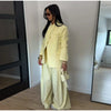 Chic Solid Stand Neck Blazer Jacket Pant Set Women Full Sleeve Shoulder Pads Coat Wide Leg Pants Autumn Commute Outfit