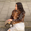 Women Chic Cropped Leopard Faux Fur Coat Contrast Black Fur Collar Cuff Button Short Furry Coats Lady Winter Chic Streetwear