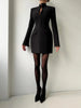 Women Elegant Office Dress Autumn Single Breasted Stand Collar Simple Solid Street Commute Skinny Suit Bodycon